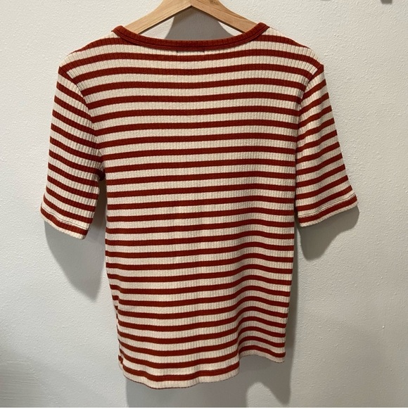 J. CREW Natural Emilia Striped Ribbed Half Sleeve Henley Tee sz medium Womens - Picture 4 of 6